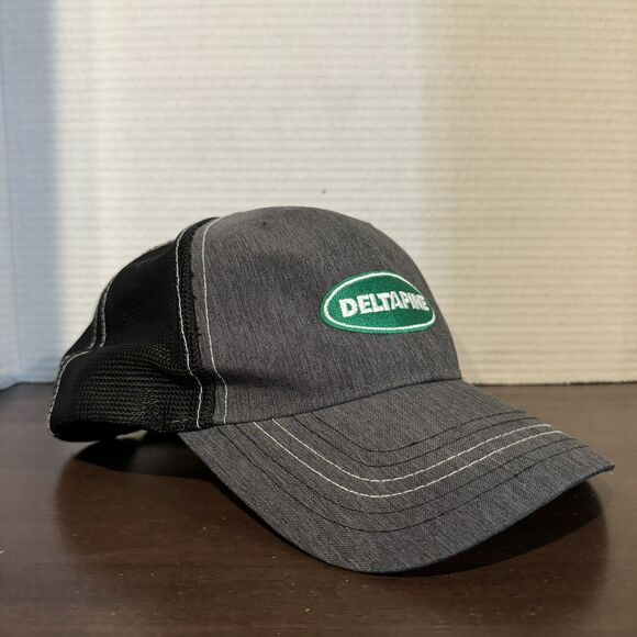 DELTAPINE Cotton Seed Farmer Trucker Hat Cap Gray Black Adjustable Xtendflex - Picture 2 of 13
